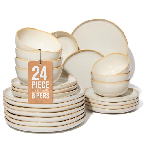 Image of Large Holiday Dinnerware Sets for 8, Ceramic Plates and Bowls Set, Kitchen Dish Set, Microwave & Dishwasher Safe Dishware, Perfect for Christmas & Thanksgiving, Yellow White