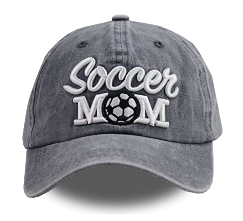 Image of Distressed Soccer Mom Baseball Cap for Women, Adjustable Washed Embroidered Sun Hat for Mama