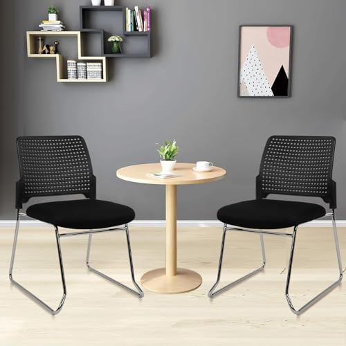 Image of CLATINA Stacking Chair Set of 8, Office Waiting Reception Stackable Armless Chairs with Padded Seat Sled Base, Plastic Desk Chair No Wheels for Conference Lobby Break Room Guest Training, Black