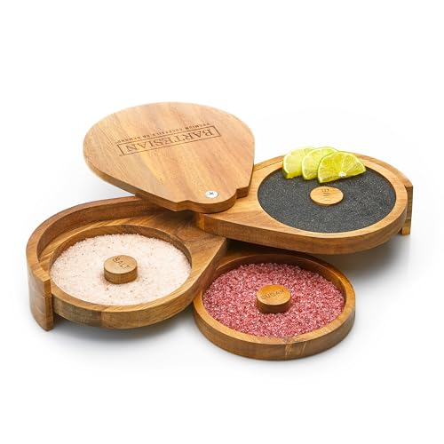 Bartesian Bamboo Wood 3-Tier Cocktail Glass Rimmer Set
