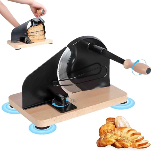 WUDLi Affettatrice Manuale Per Pane Tagliapane A Mano Spessore Regolabile Affettatrice A Manovella Con Linea Di Misura E Ventosa Tagliapane Fai-da-te Per Pane A Lievitazione Naturale black