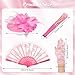 Fumwase 8Pcs Pink Tea Party Accessories Set Gloves Hats Necklace Fan Bracelet Earrings Sunglass Ring for 20s 50s Accessories (Pink)