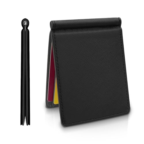 Money Clip Wallets for Men, Men’s Ultra-Thin Wallet with Minimalist Leather Billfold Wallet for Men with Metal Clip and Card Slot, Commemorative Gift(Black)