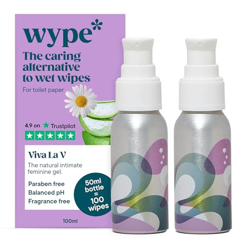 Wype | Viva La V Duo | Intimate Wipes Alternative | Toilet Roll Gel | Feminine pH Balanced, Rose & Geranium Scented | COSMOS Organic | Equivalent To 200 Wipes | 50ml x2