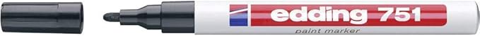 edding 751 Glanzlackmarker – schwarz – Packung mit 1 Lackmarker – Rundspitze 1-2 mm – Lackstift für Glas, Stein, Holz, Kunststoff und Papier – wasserfest, stark deckend