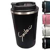 bebidas frias starbucks Ideal para tomar café Happy Bottles  Taza termo  Taza nombre grabado incluido  Taza térmica  Café caliente  Acero inoxidable  Bebidas caliente 6 h Bebida fría 12 h  Multicolor  380ml (Negro)