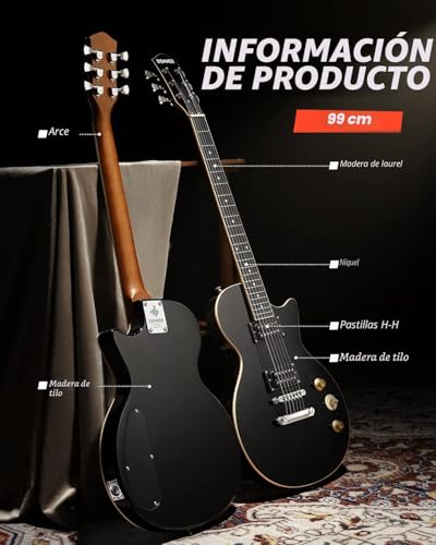 Miniatura 5 de Donner Kit De Guitarra Eléctrica Lp Tamaño Completo Con Bolsa, Correa, Cable Negro, Dlp-124b