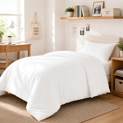 weigelia Twin Comforter Set White Comforter 2 Pieces Boho Solid Color Bedding Comforter Set for All Season Soft Lightweight Microfiber Reversible Comforter Set (1 Comforter 1 Pillowcase)