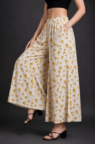 Image of Women Printed Palazzo Pants Combo Pack of 2, Comfortable Elastic Waist Lounge Pants for Women | Relaxed Fit, Loose Fitting Wide Leg Palazzo Pants, Casual Bottom (Available in S to 3XL Size)