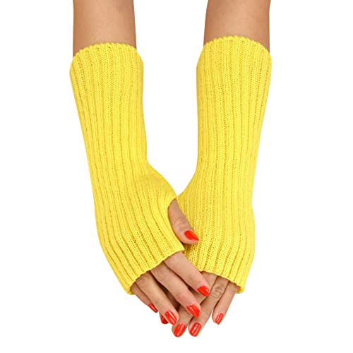 HANXIULIN Half Fingerless Gloves Soft Stretchy Long Sleeve Mittens Gloves Arm Warmers Gloves Knit Warm Gloves Winter Knit Gloves