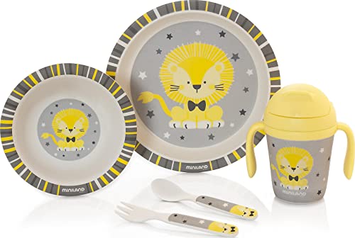 - Stoviglie per bambini Naturmeal Leo. Include piatto ciotola bicchiere e posate per bambini.
