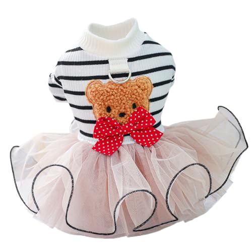 Neptuiby Dog Harness Dress, Cute Striped Puffy Tulle Dog Dress, Comfortable Breathable Puppy Clothes, Outfits with D Ring for 2-3kg ..