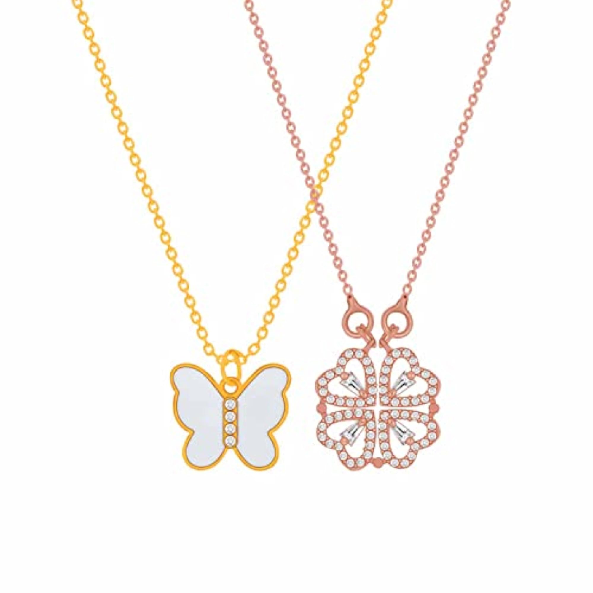 Gold Plated Butterfly Pendant Chain with Clover Hearts
