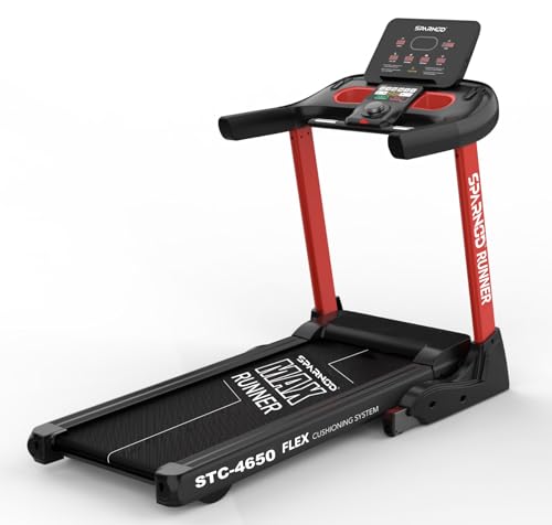 Image of Sparnod Fitness STC-4650 Treadmill, 3 HP Peak AC Motor, 140kg Max User Weight, 20-Level Incline, 1.0-20km /h Speed, Foldable Design with Bluetooth Speakers, LED Display & Spacious Running Surface
