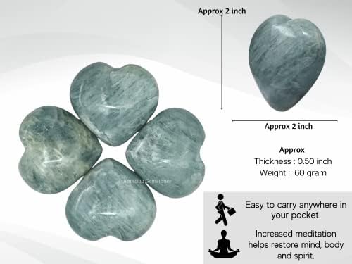 Amazing Gemstone Aquamarine Crystal Heart Palm Stone - Pocket Massage Worry Stone for Natural Body Chakra Balancing, Reiki Healing and Crystal Grid — view 2