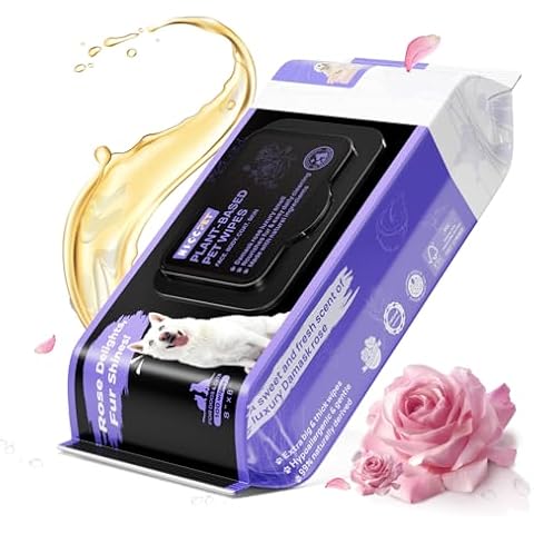 HICC PET Cleaning Deodorizing Wipes for Dogs & Cats, Nourish Fur Coconut Oil Pet Grooming Wipes, Plant-Based Dog Wipes for Paws, Butt, Face, Body - Hypoallergenic (Rose Scent) Cover