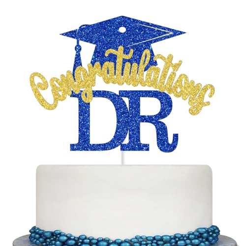 Congratulations DR Cake Topper, DR Graduation Decorations, Congrats Doctor, It's DR Actually, DR/PHD Graduation Party Decorations (Blue and Gold Glitter)