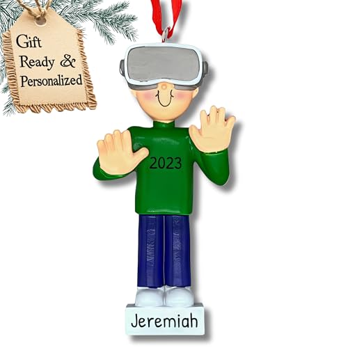 Personalized VR Gamer Christmas Ornament 2025 – Custom Name and Year Virtual Reality Gaming Keepsake – Gamer Boy Ornament with Headset, Personalized Holiday Decoration for Teens, Kids, and Families
