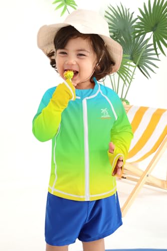 Image of BesserBay Baby Toddler Kids Rashguard Top UPF 50+ Long Sleeve Swim Shirt Zip Up Thumb Holes UV Jacket 12 Months-6 Years