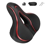 Fahrradsattel Bequem Herren Damen atmungsaktiver und wasserdichter Fahrradsitz, Universal-Design weicher Memory-Schaum-Fahrradsattel für Faltrad, MTB Mountainbike, Rennrad (Rot-Schwarz)