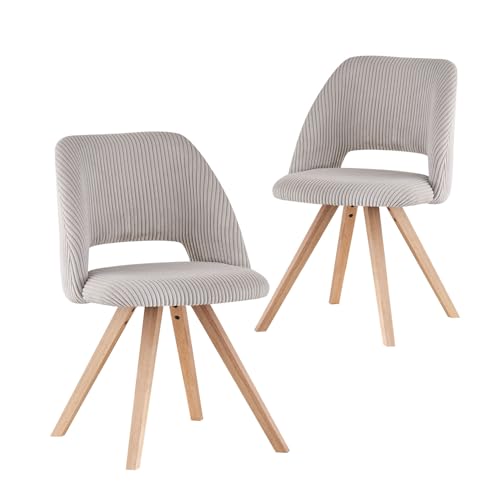 B&D home® Esszimmerstühle Vicky 2er Set – Polsterstühle aus Cordstoff Anthrazit, ergonomische Sitzschale, Holzbeine Natur, modern-Landhaus Design für Küche, Esszimmer & Wohnzimmer