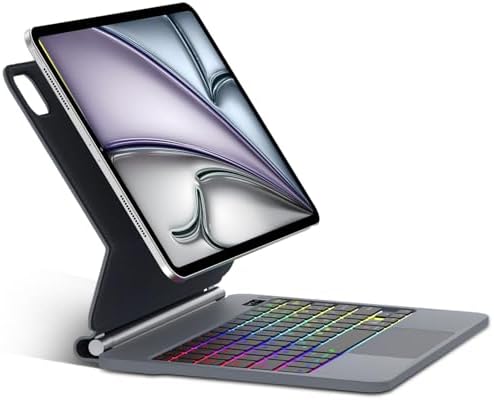 JADEMALL Magic Keyboard Hülle für iPad Air 11" M4 2026/M3 2025/M2 2024 | Deutsches QWERTZ Layout Tastatur, 7-Farbige Beleuchtung Multi-Trackpad Tastatur für iPad Air 5/4/Pro 11, Sc