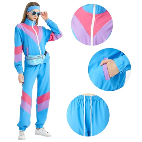 80s Tracksuit for Women Retro Windbreaker Suit 80s 90s Outfit for Women Color Block Track Suit Set3