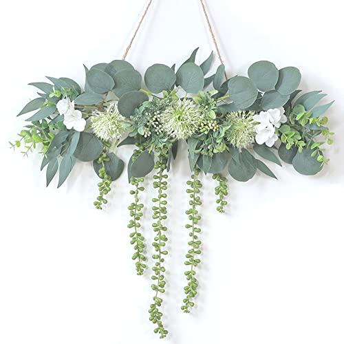 FOTEEWL Artificial Eucalyptus and Succulents Plants Wall Hanging Decor- Faux Vines Fake String of Pearls for Boho,Bathroom,Farmhouse,Bedroom,Kitchen,Office ,Home Decorations FOTEEWL Artificial Eucalyptus and Succulents Plants Wall Hanging Decor- Faux Vines Fake String of Pearls for Boho,Bathroom,Farmhouse,Bedroom,Kitchen,Office ,Home Decorations
