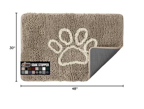 Image of GORILLA GRIP SoakSTOPPER Dog Door Mat, 48x30 Machine Washable Rug Absorbent Doormat Captures Moisture Mud Dirt, Quick Dry Soft Chenille Entryway Rugs Indoor Entrance Mats for Dog Paws, Beige Ivory