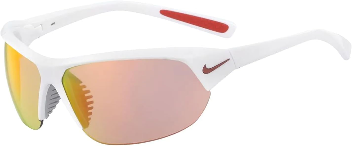 Nike EV1125-106 Skylon Ace Sunglasses Shiny White Frame Color, Grey with Red Mirror Lens Tint