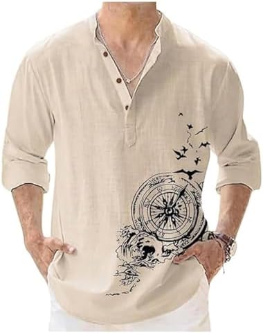 DEELMO Menโs Cotton Blend Short Kurta with Mandarin Collar, Unique Design and Full Sleeve in a Casual Style