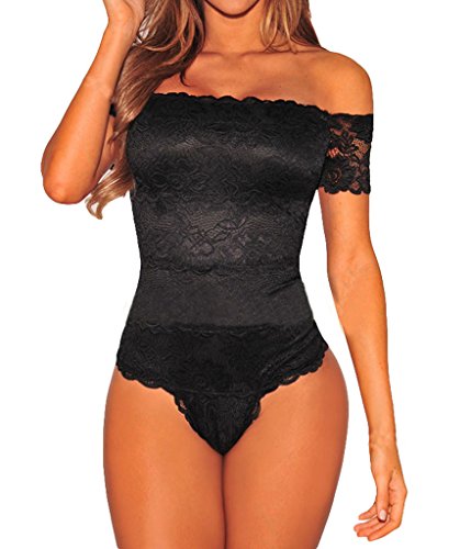 TIKSAWON Womens Sexy Off Shoulder Party Club Bodysuit Tops