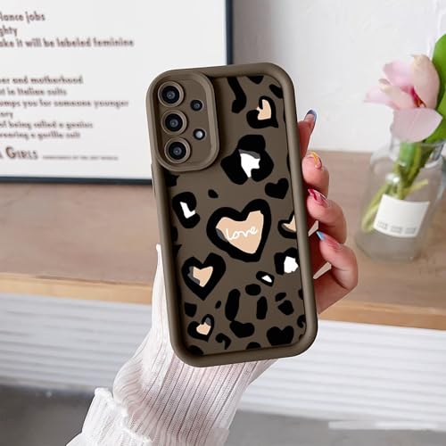 YANJIEER ESONG Leopard Print Phone Case for Samsung Galaxy A32 5G/M32 5G with Heart Pattern, Slim Aesthetic Stylish Cute Case for Girls Women, Soft TPU Silicone Shockproof Cover Brown
