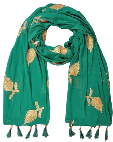 Image of YOUTHQUAKE Women's Golden Patti Work Embroidered Chiffon Dupatta for Womens & Girls With Latkan
