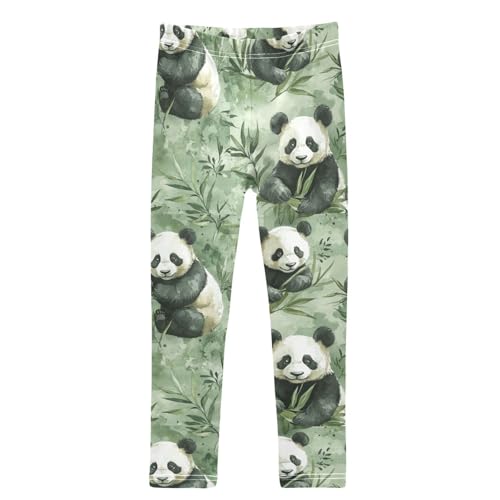 Cute Watercolor Black White Pandas Green Plants Girls Leggings Kids Yoga Pants Dance Active Tights 4T