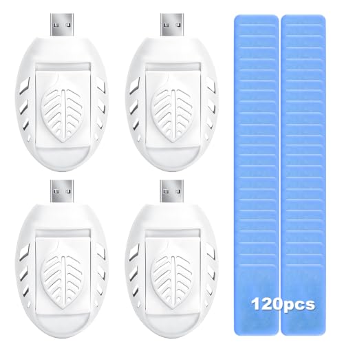 Muggensteker, 4 stuks draagbare USB-elektrische muggenverdelger met 120 muggenbeschermtabletten, draagbare stekker-muggenbescherming, elektrische insectenverdelger, voor wandelen, outdoor, zomer