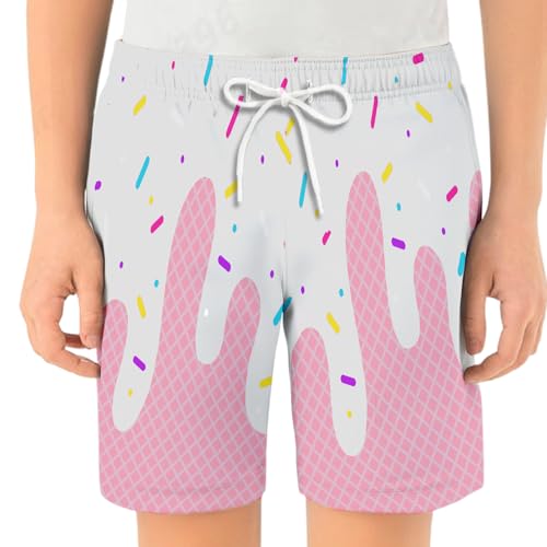 Ice Cream Boy Baseball Shorts Waffle Or Cone Preppy Shorts,Kids Ice Cream Drip Track Short Pants 2-14 Years3