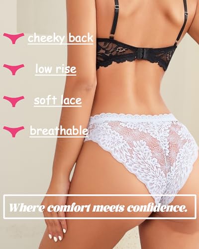 FINETOO 6 Pack Bikini Underwear for Women Sexy Lace Cheeky Panties Low Rise Hipster Cotton Panty2