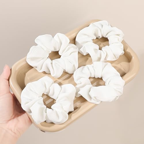 Image of Soft Scrunchies for Women - No Crease, No Damage Hair Ties for Thick or Thin Hair in White - Ponytail Holders, 5-Pack