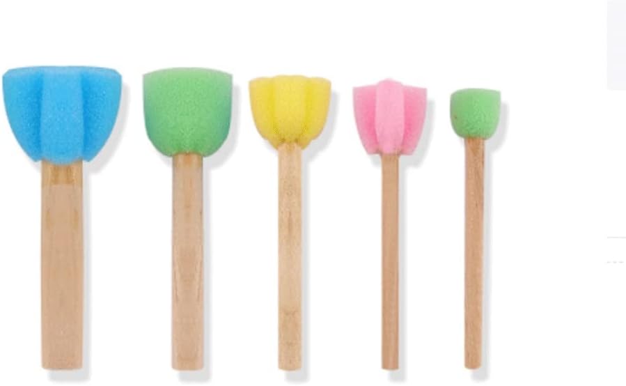 Painting Sponge Stamp Brush Wooden Handle Round Roller Sponge Painting Brush DIY Art Paint Graffiti(E)