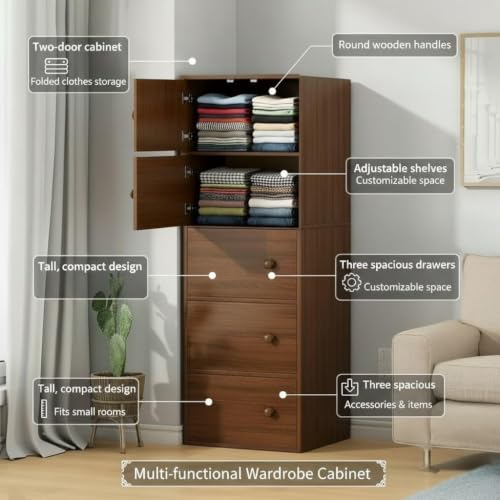Sunderlook Modern Wooden Wardrobe for Bedroom – Engineered Wood WALNUT - Image 5
