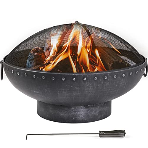 Wostore Outdoor Fire Pit Bronze Cauldron Camping Bonfire Patio Backyard Fireplace With Spark Screen And Poker Campfire Black (30 Inch Cauldron) #TOP3