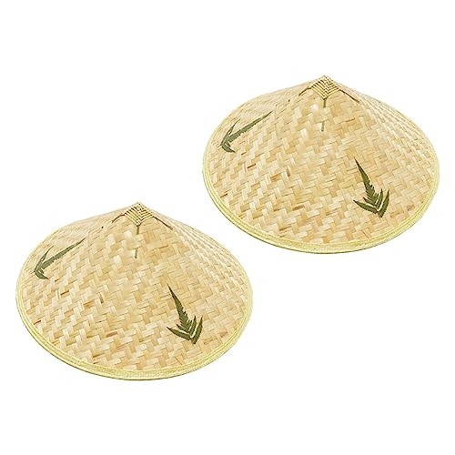 2Pcs Hand-Woven Bamboo Hats for Boys and Girls Decorative Straw Hats Natural Ornaments Photography Props Summer Sun Protection