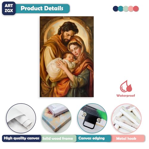ARTZGX Holy Family Wall Art Catholic Canvas Jesus and Virgin Mary Picture Christian Painting Print for Living Room Decor Frame(Holy Family - B 12.00" x 18.00") by ARTZGX - Used condition - Image 6