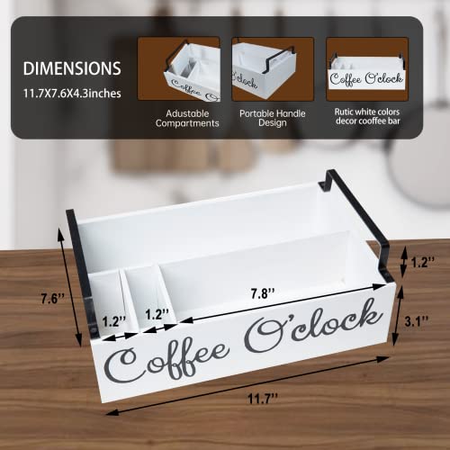 Coffee Station Organizer With Small Removable Dividers, Wooden Coffee Bar Accessories Storage For Countertop, Farmhouse Kcup Coffee Pod Holder Basket With Handle For Coffee Lover (White) #TOP3