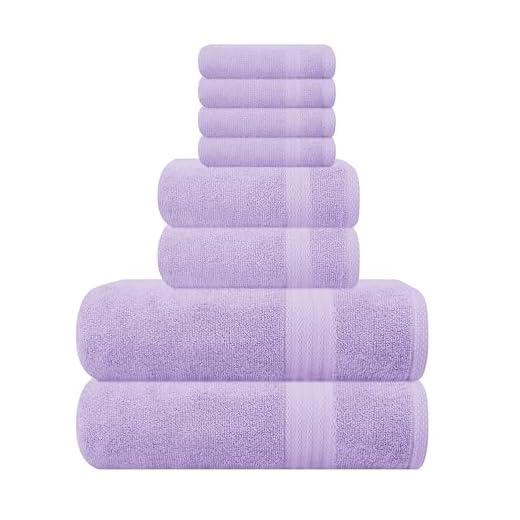 GLAMBURG 8-Piece Towel Set, Contains 2 Oversized Bath Towels 30x54, 2 Hand Towels 16x28, 4 Wash Cloths 13x13 - Quickdry Towel Sets, Ideal for Everyday use, Hotel & Spa - Purple