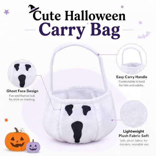 ALLY-MAGIC Halloween Candy Bags for Kids, Trick or Treat Bags, White Ghost Bucket Snack Basket Soft Plush Sweets Carrier Ideal for Halloween Party Favors Supplies Outdoor Fun Portable Handheld Design — photo 3