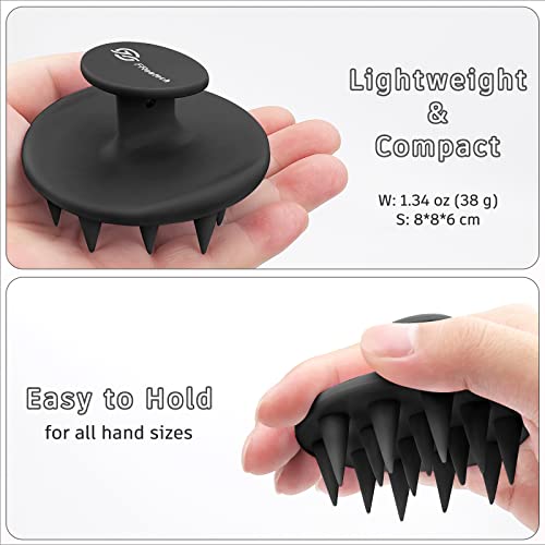 Freatech One-Piece Silicone Scalp Massager Shampoo Brush, Shower Hair Scrubber Scalp Exfoliator For Dandruff Removal And Hair Growth, Long & Stiff Teeth For Long, Thick And Curly Hair, Black #TOP2