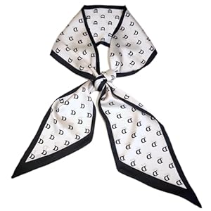 GIMIRO Écharpe élégante en soie léopard, polyester, marron/beige avec bordure contrastée, 145 x 13 cm, Blanc et noir D, long