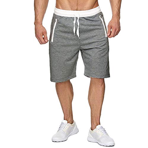 Elonglin Men's Workout Gym Shorts 2-in-1 Running Shorts Training Short with Inner Compression Quick Dry Short Zip Pocket Grey XL